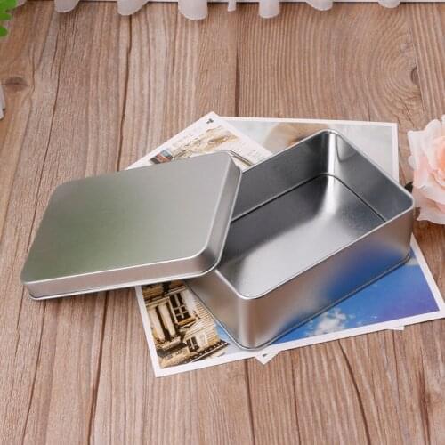 Metal Rectangular Storage Box Container with Lid, Small Tin Boxes Empty Containers Silver Storage Box Case Organizer Drop ship