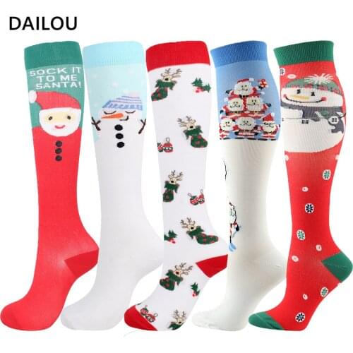 Kawaii Christmas Compression Socks Men Women Cartoon Snowman Happy Funny Nylon Nursing Compression Socks Gifts For The Holidays