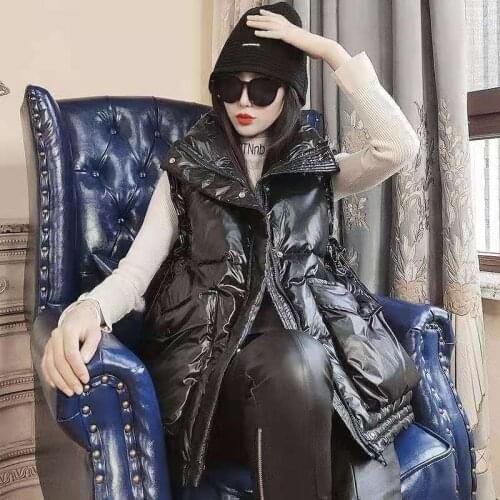 Fashion Winter Vest Women Warm Sleeveless Jacket Casual Mid-Long Vests Loose Down Cotton Padded Waistcoat Gilet Femme X401