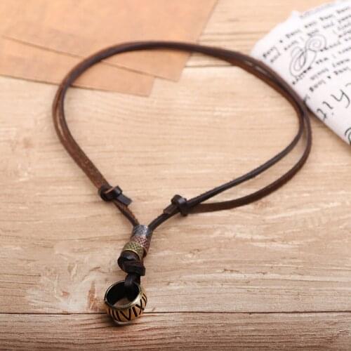Men Vintage Necklace Roman Numerals Leather Rope Pendant Necklace Fashion Creative Ring Decor Charm Necklace Stylish Jewelry