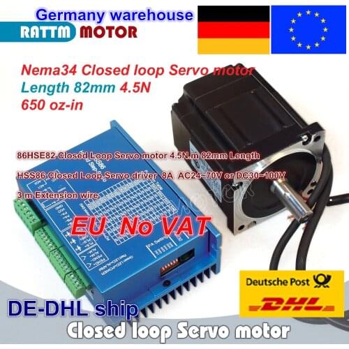 EU free 1 Set Nema34 4.5N.m Closed Loop Servo motor Motor Kits 82mm 6A & HSS86 Hybrid Step-servo Driver 8A CNC Controller Kit