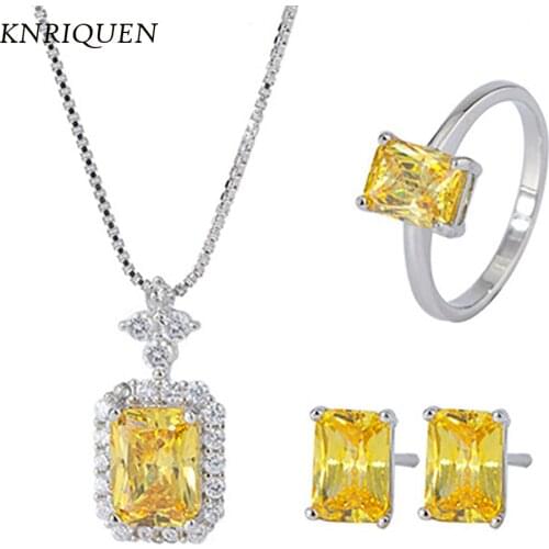 2021 New Luxury 925 Sterling Silver Topaz Gemstone Pendant/Necklace/Earrings/Ring Wedding Engagement Fine Jewelry Sets for Women