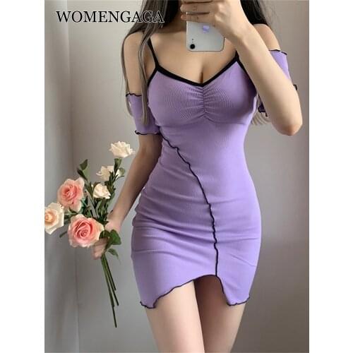 2020 Summer New Sexy Patchwork Matching Fashion Holiday Slim Temperament Irregular Sling Tank Tops Girl Female Purple Dress VPAB