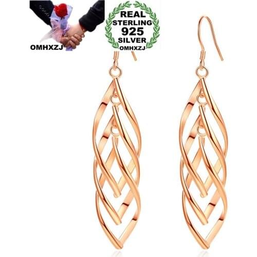 OMHXZJ Wholesale European Fashion Woman Girl Party Birthday Wedding Gift Leaves Tassel S925 Sterling Silver Drop Earrings YS518