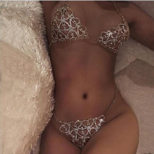 Sexy Lingerie Crystal G-string Body Chain for Women Shiny Rhinestone Bikini Panties Jewelry Porn BDSM Bondage Sexy Party S1009