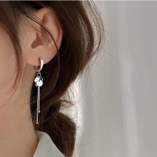 New Fashion Simple Style Hoop Earrings With Small Round Pendants Long Chain Tassel Female Dangle Earring Piercing Jewelry Gifts