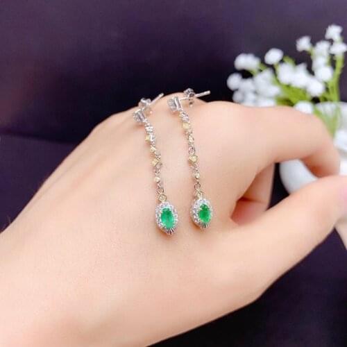 Natural emerald earrings 925 silver two-color electroplating process womens party wedding jewelry