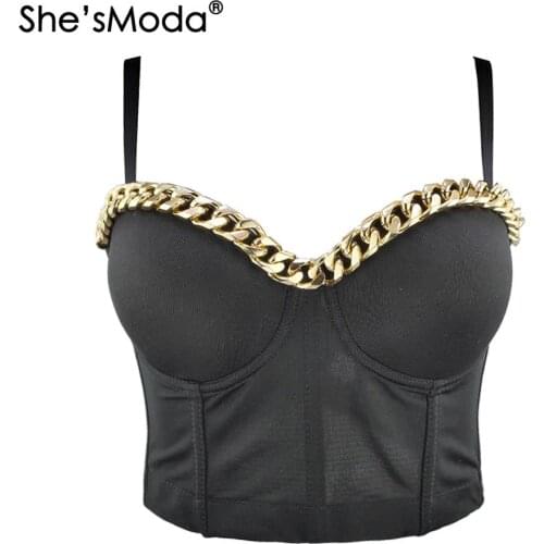 ShesModa Metel Chain Bustier Push Up Night Club Bralette Womens Floral Bra Cropped Top Vest Corset Plus Size