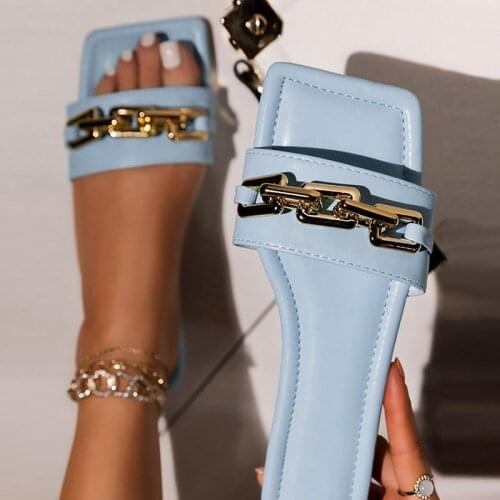 Summer Fashion Womens Slippers Solid Color Chain Ladies Outdoor Slides Flat Breathable Beach Shoes Woman Plus Size Flip Flops