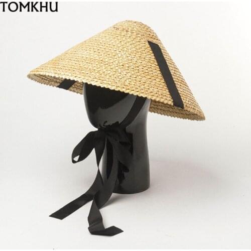 New Natural Wheat Straw Sun Hats For Women Summer Bucket Sun Protection Fashion Stage Catwalk Straw Modeling Outdoor Travel Cap