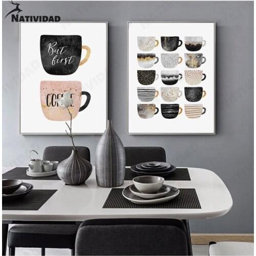 Nordic Painting Art Coffee Cup Canvas Painting Cute Afternoon Tea Poster Print Restaurant Wall Art Picture Kitchen Cafe Decor