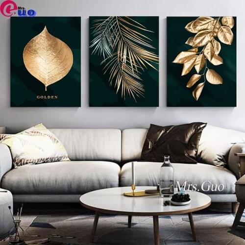 Triptych Golden Leaves Landscape Diamond Painting Full Square/Round 5D Diamond Embroidery