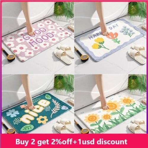 Green Flower Bathroom Doormat Carpet Entrance Floor Mat Non-slip Mat Cartoon Rug Pet Absorbent Bath Tub Mat Kitchen Living Room