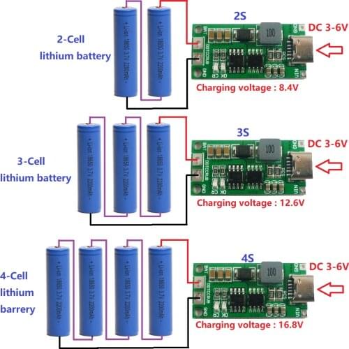 1-4a Multicell Type-C Boost Li-Ion Battery Charger Dc 3-6v To 8.4v 12.6v 16.8v For 7.4v 11.1v 14.8v 18650