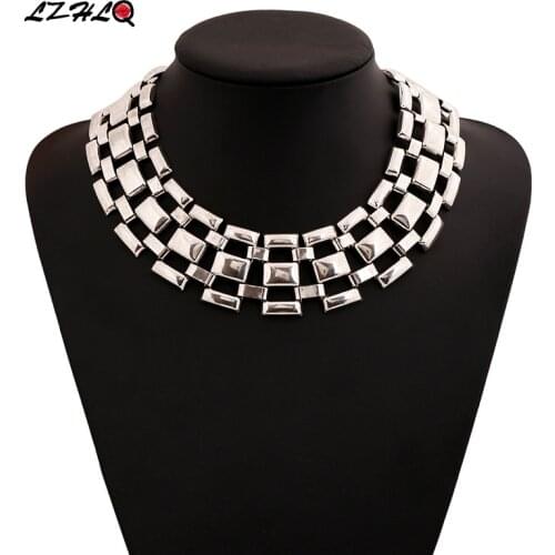 LZHLQ Geometric Splice Hollow Chokers Necklaces Women Fashion Maxi Clavicle Necklace Trendy Metal Plated Jewelry Accessories
