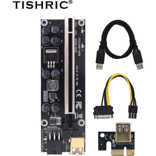 10pcs TISHRIC VER009S Plus Riser 009s PCI-E PCIE 6in PCI Express X16 GPU Adapter card Molex USB 3.0 Cable 1X 16X Extender