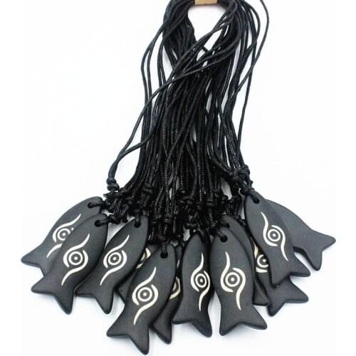 LOT 12PC Yak Bone Carved Eye of Wisdom Fish Necklace Resin Cute Fish Charms Pendant Wax Rope Jewelry Wholesale XL64