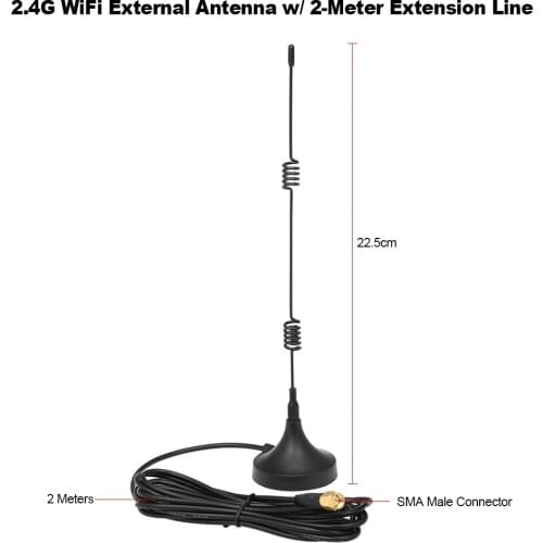 2.4GHz WiFi External Antenna 7dBi w/ 2m Extension Line Magnetic Sucker Base SMA Male Connector for Wireless Router WiFi Adapter