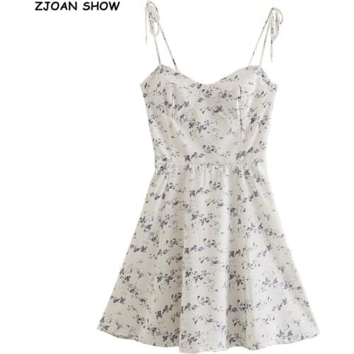 2021 French Summer Floral Print Ruched Bandage Spaghetti Strap Mini Dress Retro Sexy Lacing Up Sling Dresses Holiday