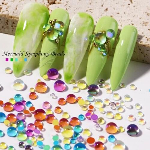 300pcs Candy Colors Mixed Size Mermaid Round Glass Crystal Beads 3D Nail Art Rhinestones DIY Flatback Acrylic Stones Decorations