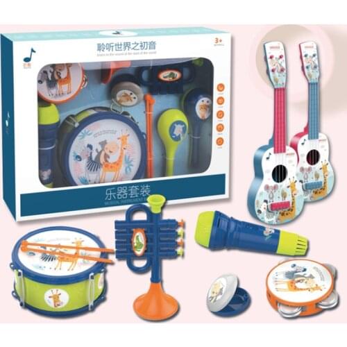 6PCS 7PCS 3PCS Kids Early Education Musical Instrument Set Toy Baby Initiation Hand Drum Flute Ukulele Music Introduction Toy