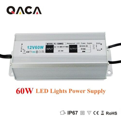 Aluminum Silver 90-260V AC DC Adapter 60W for LED Lamp Adapter Converter to DC 12V Power Supply EU/US/UK/AU Plug IP67