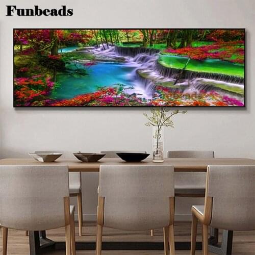 Large Diamond Painting Waterfall Square round DIY Diamond Embroidery beautiful red tree Landscape Beadwork Mosaic Scenery FF1034