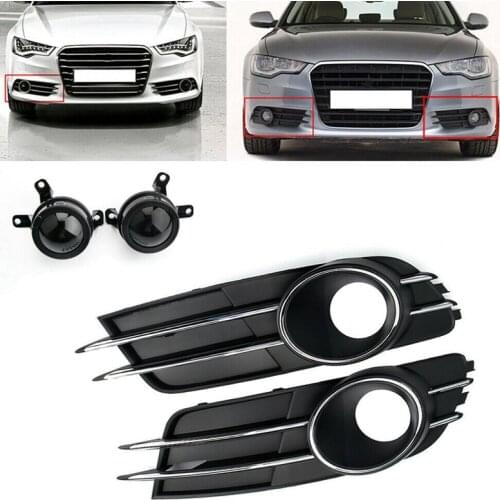 For- A6 A6L C7 Sedan 2011-2015 Front Lower Bumper Fog Light Lamp Grilles Grill Cover+ACC Lens Decoration