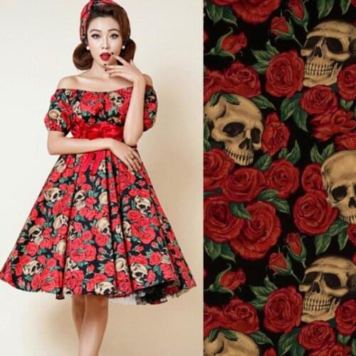 Width140CM hot sale cotton original high-density elastic fabric for dress skeleton and red roses tissu au meter bright cloth DIY