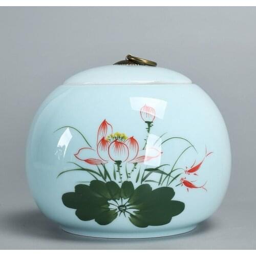 Porcelain Printed Tea Caddy Chinese Style Ceramic Jar Kitchen Spice Storage Tank Candy Can Coffee Moisture-Proof Sealed Box