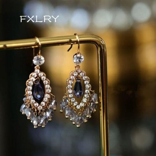 FXLRY Original Handmade Crystal Inlaid Zircon Geometry Tassel Earrings For Women Fashion Jewelry