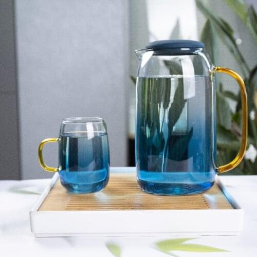 Gradient Cool Kettle, Colorful Handle Marble Kettle, Large Capacity Cold Kettle Set Water Bottle