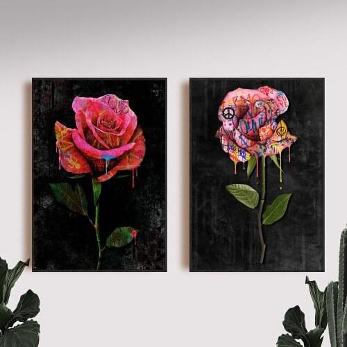 Graffiti Art Rose Flower Canvas Paintings Plant Posters Prints Wall Art Picture For Living Room Wall Home Decor Cuadros Gift