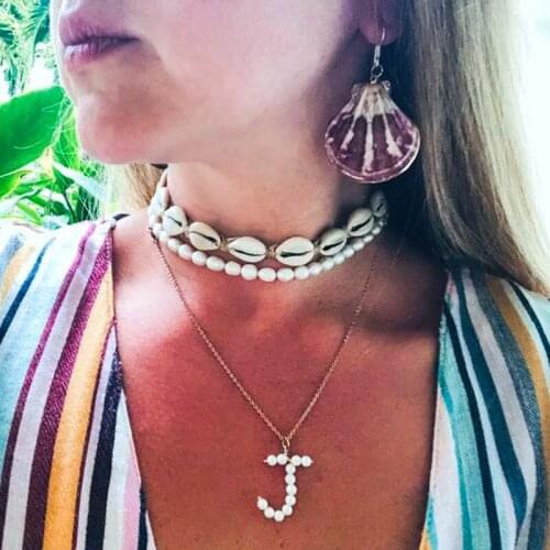 Letter J Necklace Women Bohemia Gold Pearl Necklace Chain Choker Personalized Necklace Aesthetic Jewelry Trending Products 2020