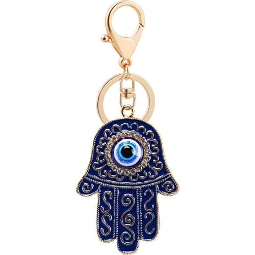 Classical Evil Blue Eye Palms Shape Hand Keychains Bag Pendant Key Chain Car Holder For Women Men Jewelry Alloy Keyring Gift
