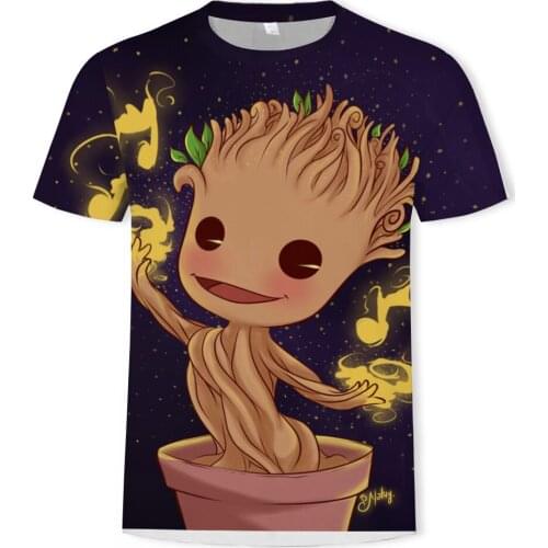 Summer fashion new mens childrens T-shirt Galaxy Guardian Tree Elf 3D printing casual short-sleeved shirt with good breathabil