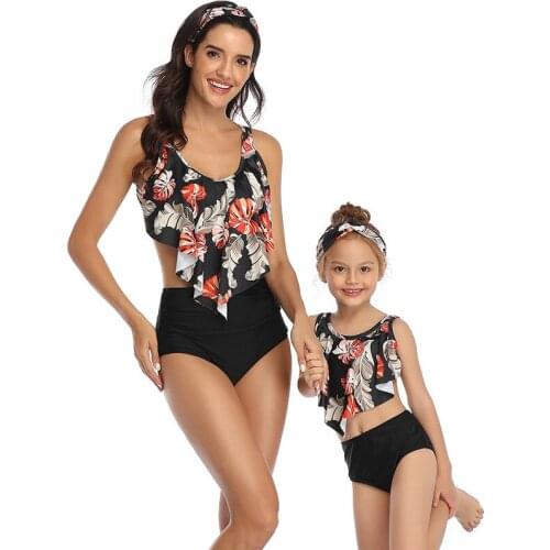 Hot Sale 2021 Summer Family Swimsuit Matching Clothes Ruffle Mother Daughter Girl Bikinis Women Kid Family Look Swimwear Sets