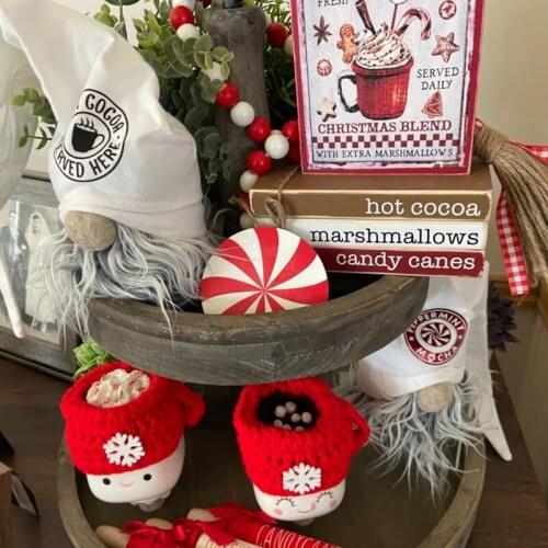 Hot Christmas Wooden Bead Wreath with Tassels and Candy Canes Pendant for Christmas Farmhouse Wall Hanging Ornaments