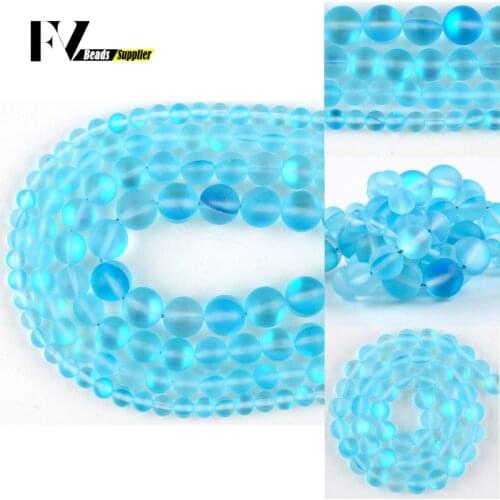 Dull Polish Natural Lake Blue Austrian Crystal Beads Round Matte MoonStone Beads For Jewelry Making Diy Bracelet 6 8 10 12mm 15