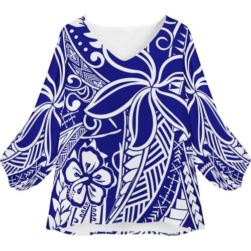 Fashion BlackWhite Retro Style Long Sleeve Blouses Loose Girls Blouses Polynesian tribal design 2021 Summer Custom Clothes Women
