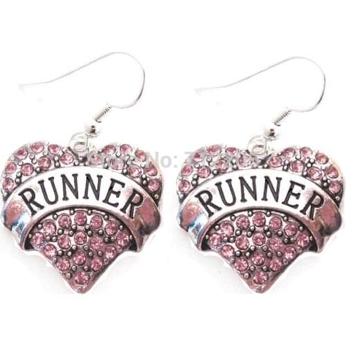 Fashion rhodium plated Runner pink Crystal Heart Earrings
