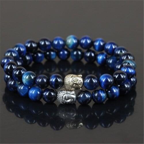 KEJIALAI Brand Buddha Bracelets for Men Women Stone Beads Bracelets 2pcs/lot Blue Lord Buddha Pendant Strand Rope Chain A0553