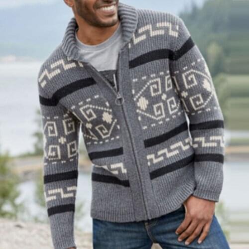 2021 Autumn Winter Fashion Mens Knitted Sweater Vintage Pattern Print Zipper Cardigan Sweaters Men New Casual Long Sleeve Coats