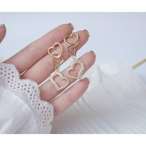 Nw Design Fashion Jewelry 14k Real Gold Love Micro-inlaid Zircon Luxury Long Earrings for Woman Holiday Party Daily Earring