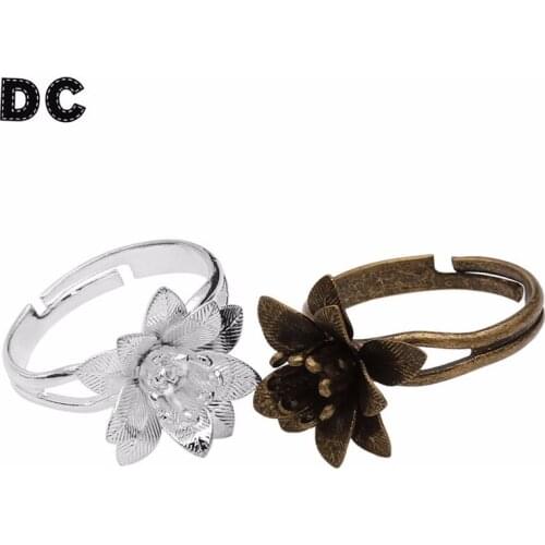 10pcs/lot Flower Ring Settings Blank Base Three Flower Pattern V-Ring DIY Finger Rings Accessories