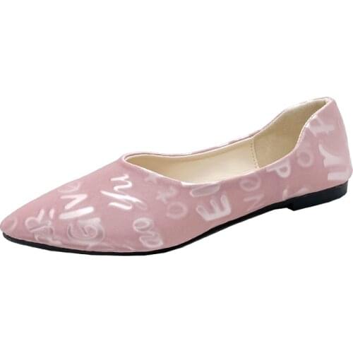 Pointed Flats Women Slip-On Summer Shoes Woman 2021 New Walking Flat Shoe Womens Pink Printing Letter Shopping Lazy Boat Shoes