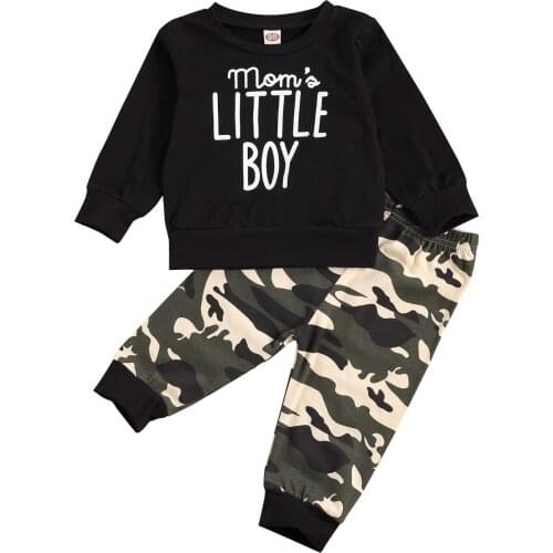 0-3Y Kids Baby Boy Clothing Letter Print Long Sleeve Sweatshirt Top+Camouflage Harem Pants Autumn Outfits Set 2pcs