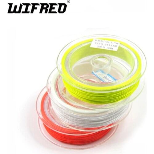 Wifreo 20LB 50m Braided Fly Fishing Backing Line White Orange Fluo Yellow Color Fly Line Backing Fishing Reel Spare Line Sinking