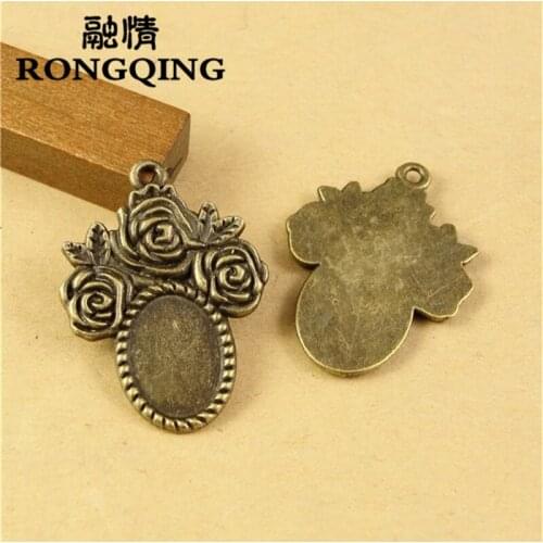 RONGQING Cabochon Base 14*10MM Jewelry Accessories 40pcs/lot Roses Flower Necklace Pendant Accessories