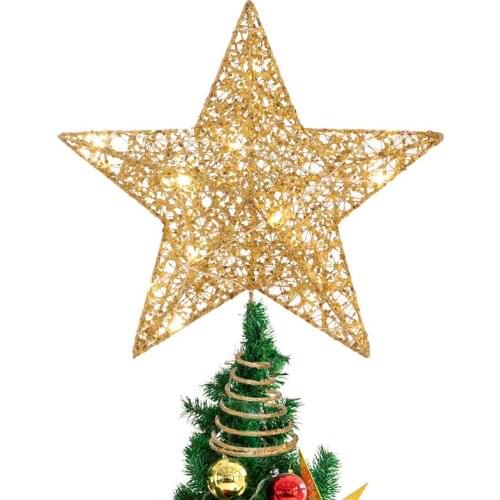 NICEXMAS Christmas Tree Star Tree Topper Treetop Decoration Star Battery Operated Xmas Treetop Gold Xmas Decor Ornament Topper